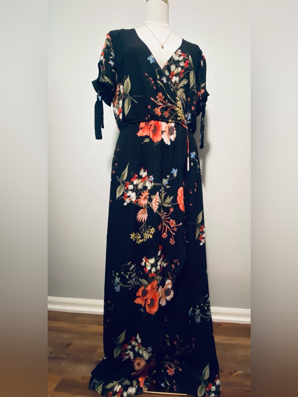 Maurices Floral V-Neck Black Maxi Dress - Elegant Women's Wrap Style